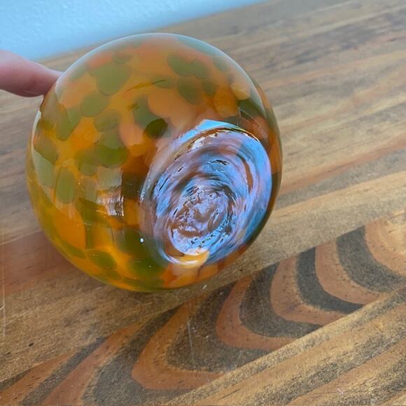 Murano Style Orange Yellow and Green Blown Glass Pear - Fall - Picture 6 of 7